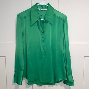 Zara Women's Green Satin Blouse